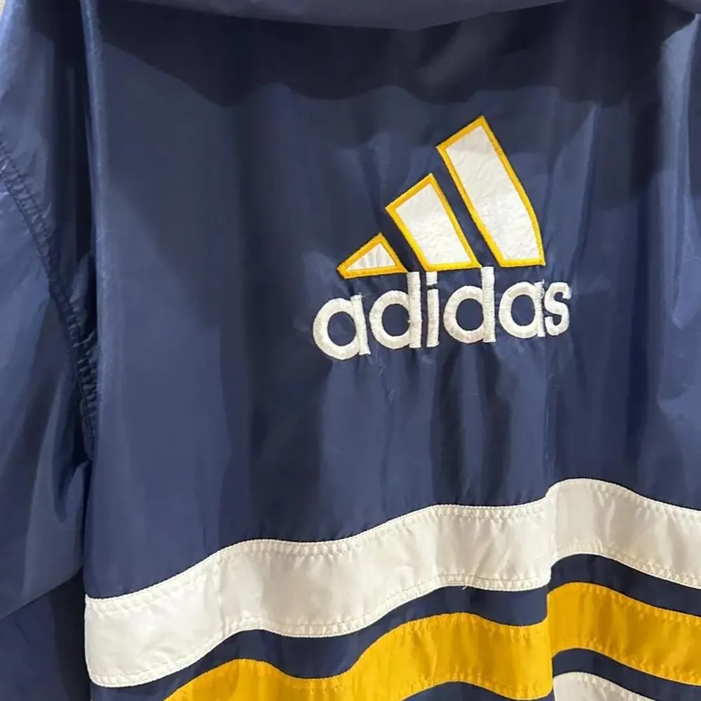 Vintage 90s Adidas Colorblock Hooded Windbreaker Jacket Navy Yellow size L